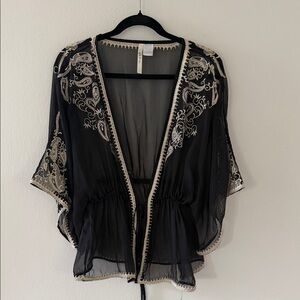 Ark & Co Black Sheer Embroidered Blouse